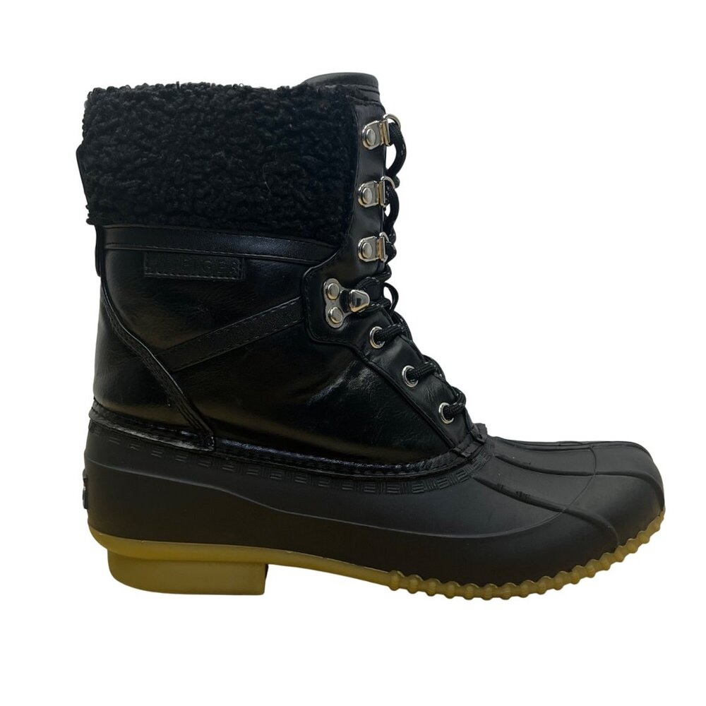 Tommy Hilfiger Women’s Black Faux Fur Lined Lace-Up Winter Duck Boots Size 9M